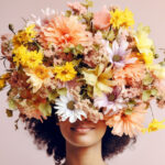 Femme avec fleurs sur tête