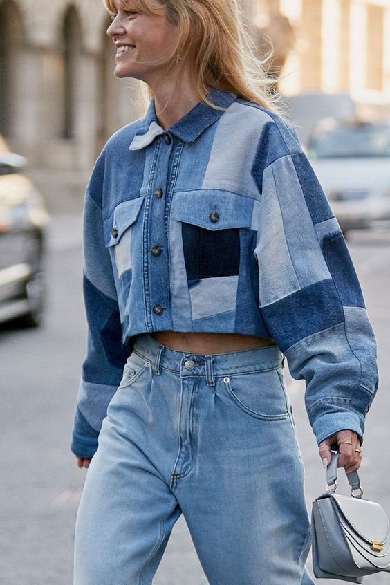 Veste en jean patchwork